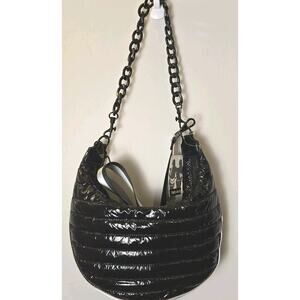 BCBGeneration Black Quilted Puffer Hobo Bag 2 in 1 Chain Strap Shoulder Bag NEW